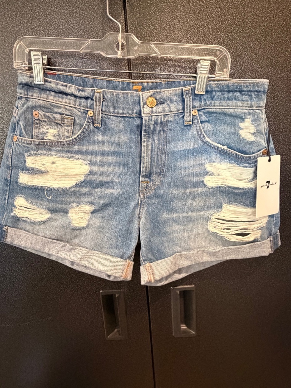 7 For All Mankind Distressed Denim Shorts Size 29 NWT Mid Rise Cuffed MSRP $168